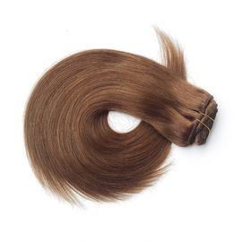 중국 머리 연장 브라운 색깔에 있는 가득 차있는 표피 브라질 페루 처녀 사람의 모발 기계 씨실 클립 협력 업체